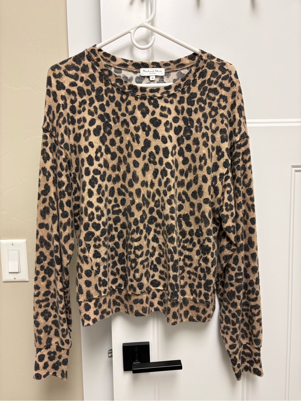 Michael Stars Leopard Print Crewneck Sweater - Tan & Black